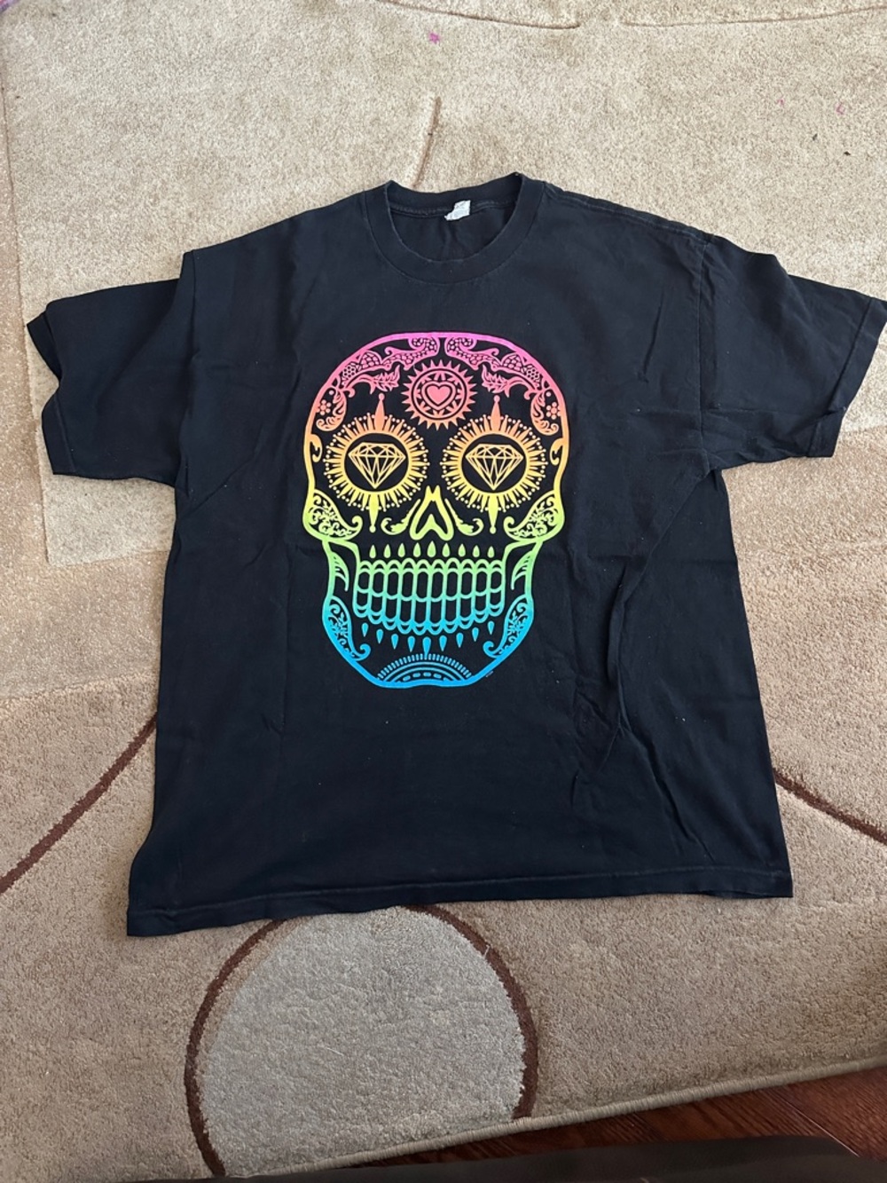 Black Short Sleeve Tee with Rainbow Sugar Skull Graphic